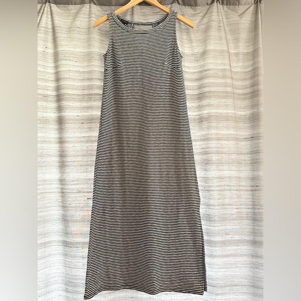 Talbots Black and White Striped Sleeveless Maxi Dress